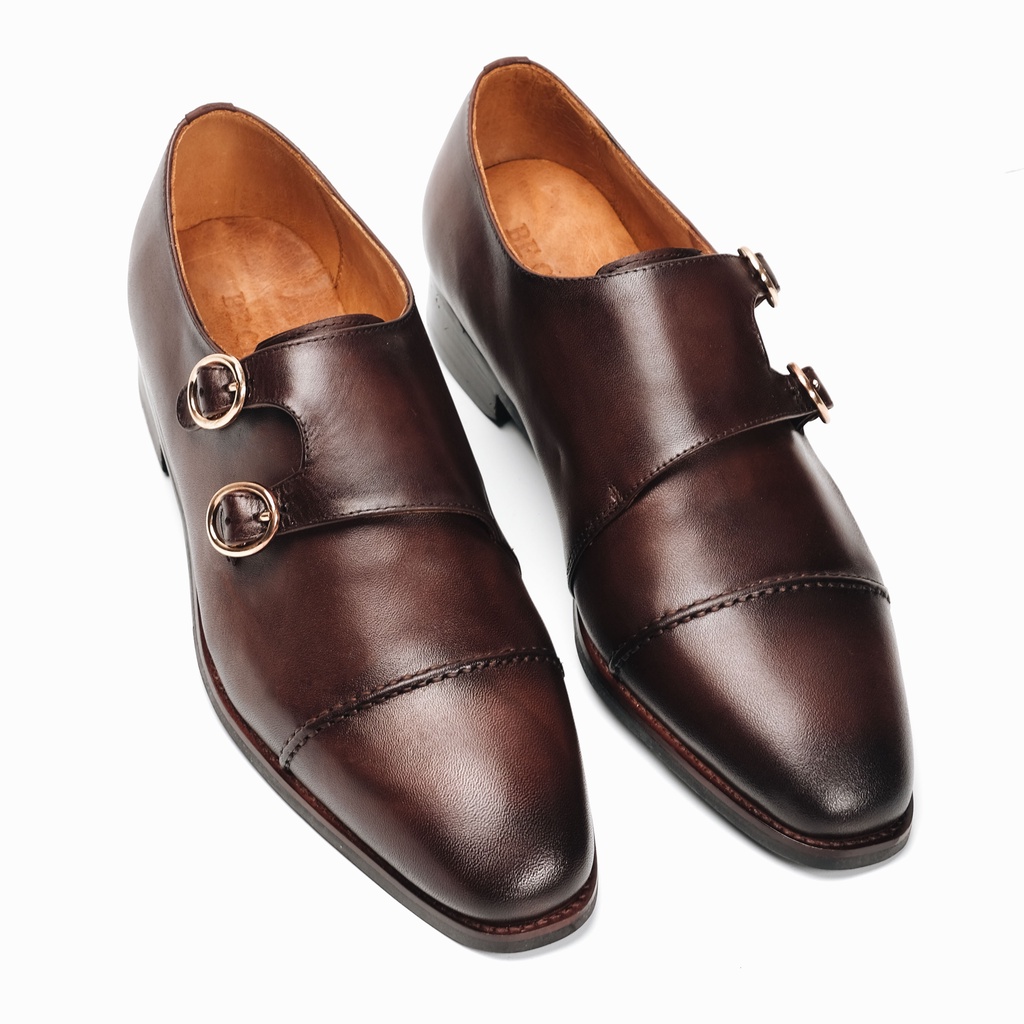 Giày Tây Cao Cấp 2 Khoá DOUBLE STITCHES MONKSTRAP - Da Bò Ý Lót Trong Da Bò Mộc - Thương hiệu Be Classy