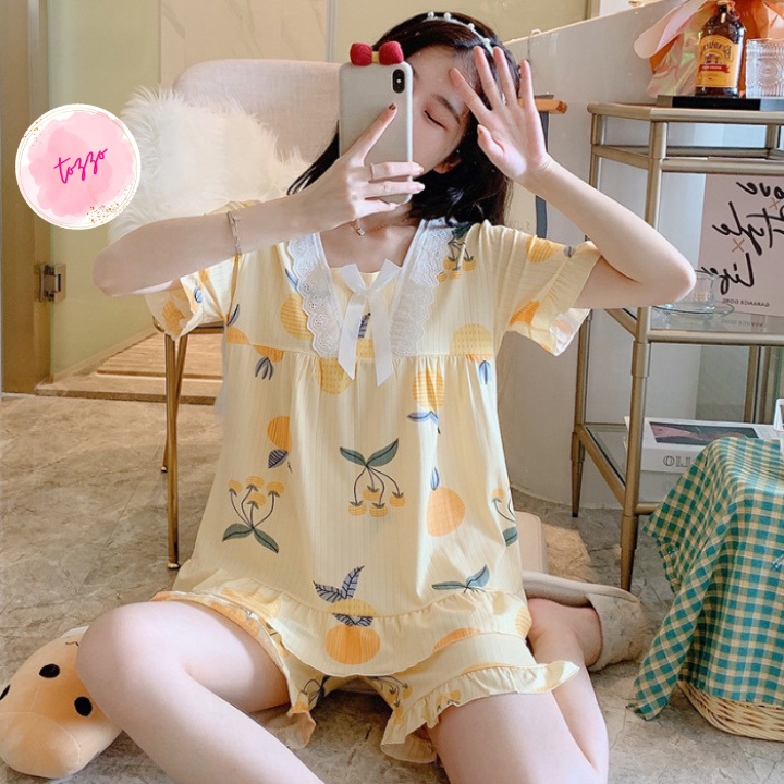 Đồ bộ nữ bigsize TOZZO cộc tay quần đùi họa tiết bò sữa cute dễ thương mặc nhà mùa hè phong cách hàn quốc BCNO01