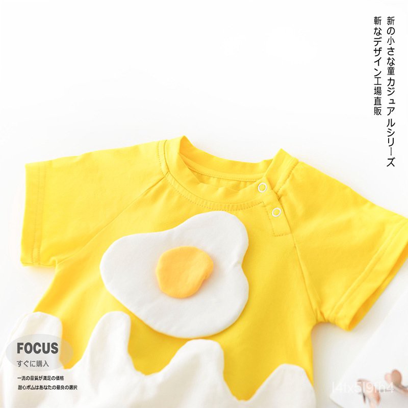 【thời trang trẻ em】 Set áo liền quần 2 món họa tiết trứng hoạt hình đáng yêu sáng tạo cho bé sơ sinh
