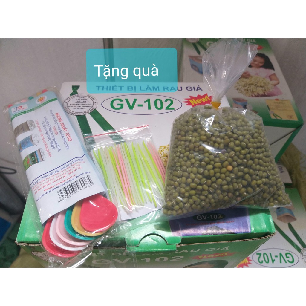 MÁY LÀM GIÁ ĐỖ GV102 TỰ ĐỘNG LOẠI VUÔNG (new T4.2019) hàng chuẩn Công Ty (Tặng túi tăm nguyên sinh và 200g hạt đỗ)