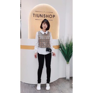 Áo sơ mi trắng phối ghi lê