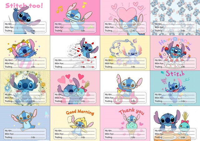 Sét 16 nhãn vở cute , nhãn vở dễ thương nhiều mẫu