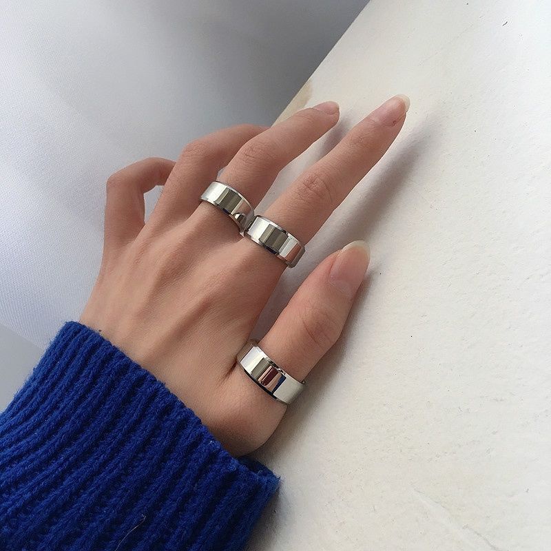 Nhẫn Thép Titan Bóng Đơn Giản Phong Cách Hàn Quốc