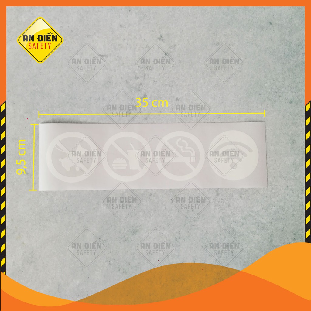 Bộ 4 Sticker bằng Decal dán Biển Báo No Smoking, Free Wifi, ...In UV màu trắng, biển báo An Điền Safety