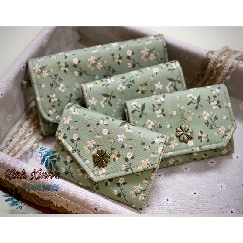 Ví vải Hoa xanh ngọc phong cách Retro(100% handmade )