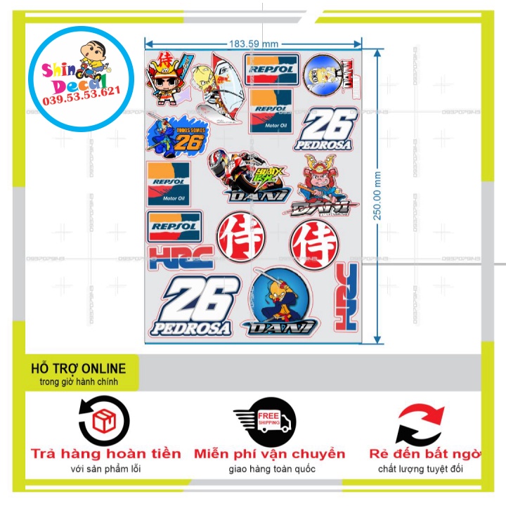 SHINDECAL- LOGO STICKER DÁN XE MÁY M48