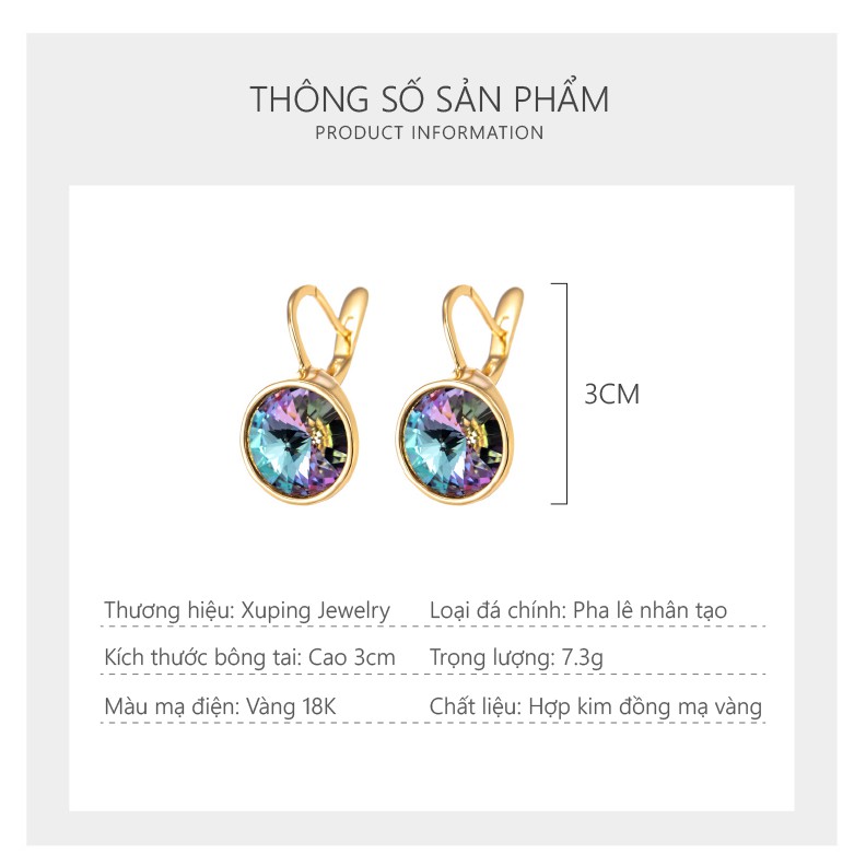 Bông Tai Nữ Mạ Vàng 18K, Mặt Tinh Thể Từ Swarovski Ánh Tím Cao Cấp - XPBT81