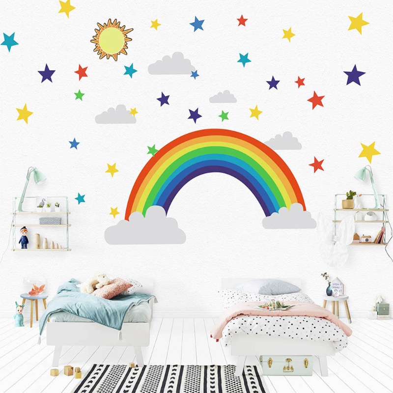 Miếng Dán Tường Bằng Pvc Tự Dính Họa Tiết Cầu Vồng / Ngôi Sao Hoạt Hình Trang Trí Phòng Khách / Phòng Ngủ Cho Bé