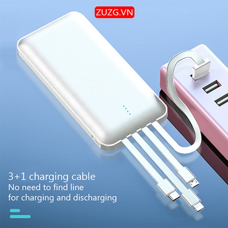 Sạc dự phòng 10000mah mini có dây lõi Lithium chính hãng ZUZG J03