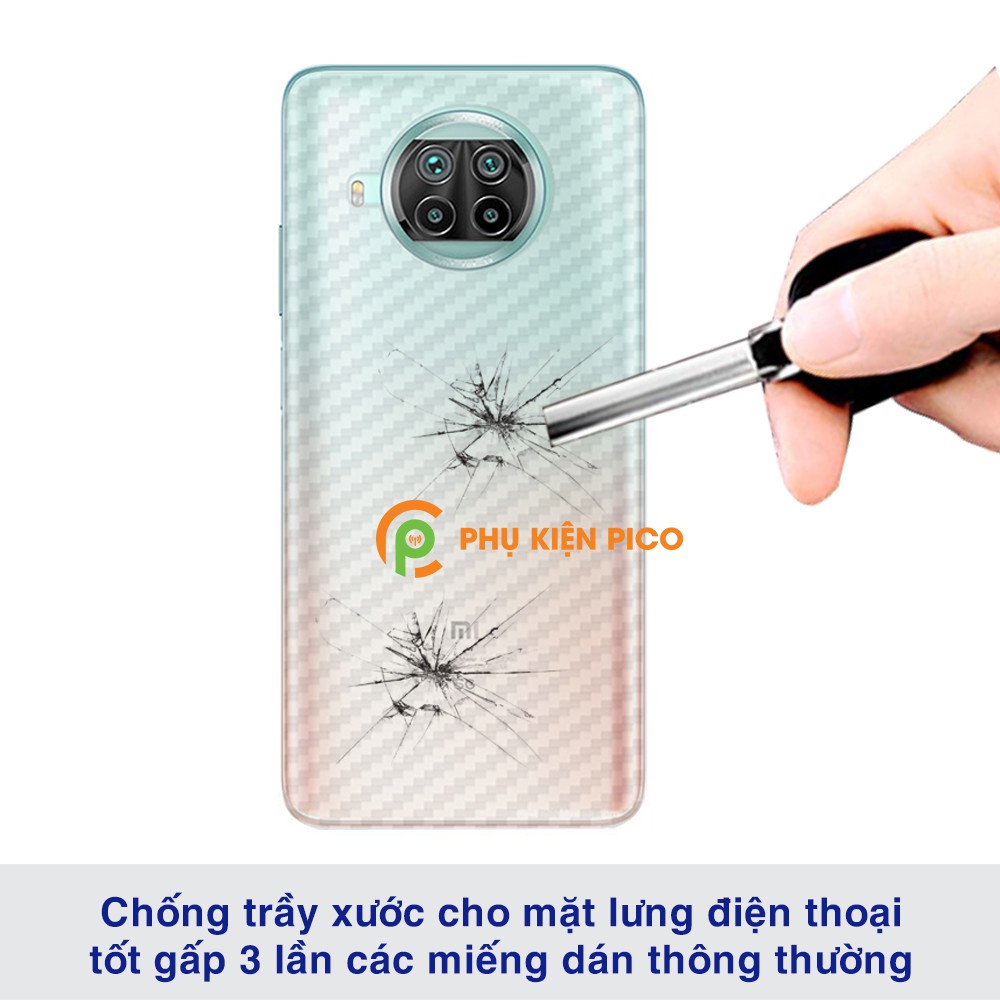 Dán lưng Mi 10T Lite trong suốt nổi vân Carbon 3D tản nhiệt tốt - Dán lưng vân Carbon Xiaomi Mi 10T Lite