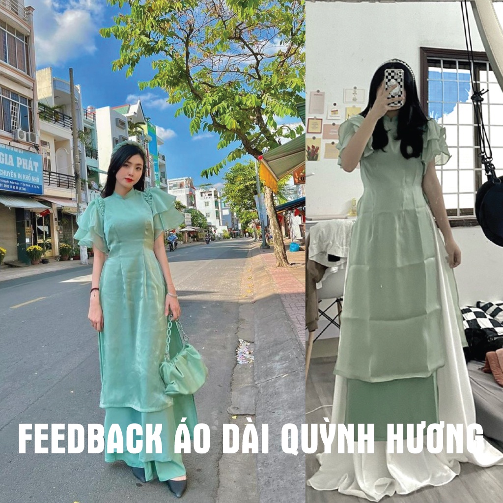 Áo dài voan tơ cánh tiên xanh mint By Quỳnh Hương