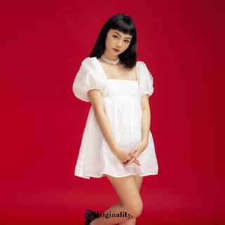 Đầm babydoll trắng voan lưới bi - bloom dress