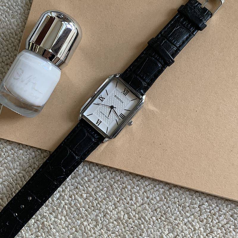 SENSES// Special-Interest Design Watch Retro Style Roman Digital Square Elegant Belt Korean Style Student Wrist Watch Belt Watch VVOF