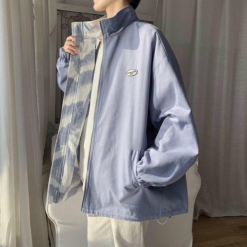 Jiashucheng Áo Khoác Bóng Chày Hai Mặt Phong Cách Harajuku Hong Kong Dễ Phối Đồ