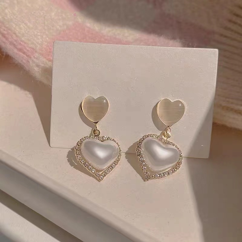 Bông Tai Mạ Bạc 925 Hình Trái Tim Đính Ngọc Trai Thời Trang 2022 Sang Trọng Cho Nữ