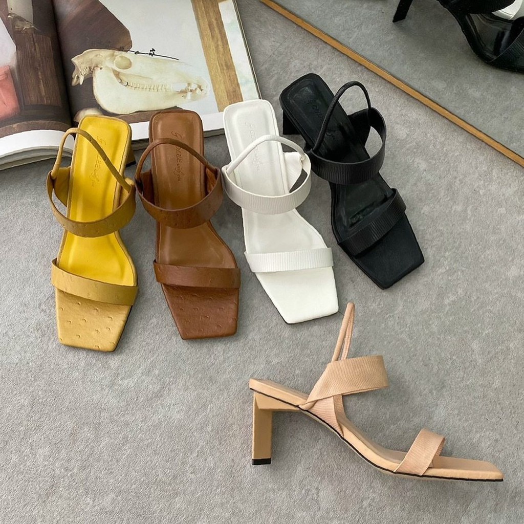 Sandals thời trang hè 2021 mũi vuông gót trụ lép đi được 2 kiểu