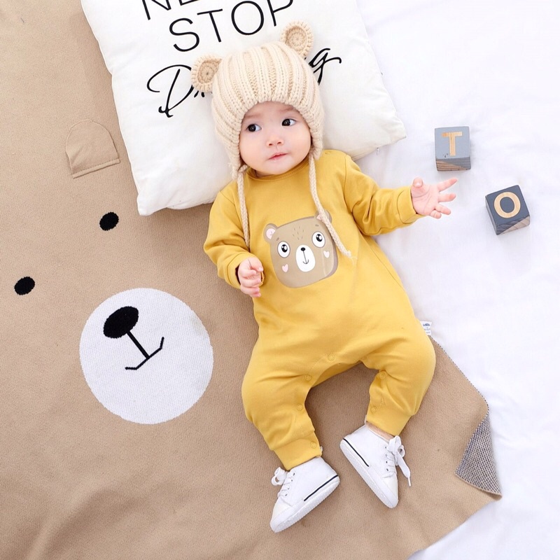 (jean baby kho sỉ) body dài tay cotton in hình thú dễ thương cho bé trai bé gái