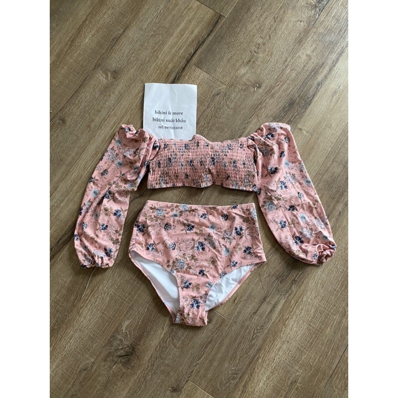 [BKN965] &lt;HÀN&gt; SET BIKINI HỒNG HOA NHÍ TAY LỬNG KIỂU HÀN (CẠP CAO)