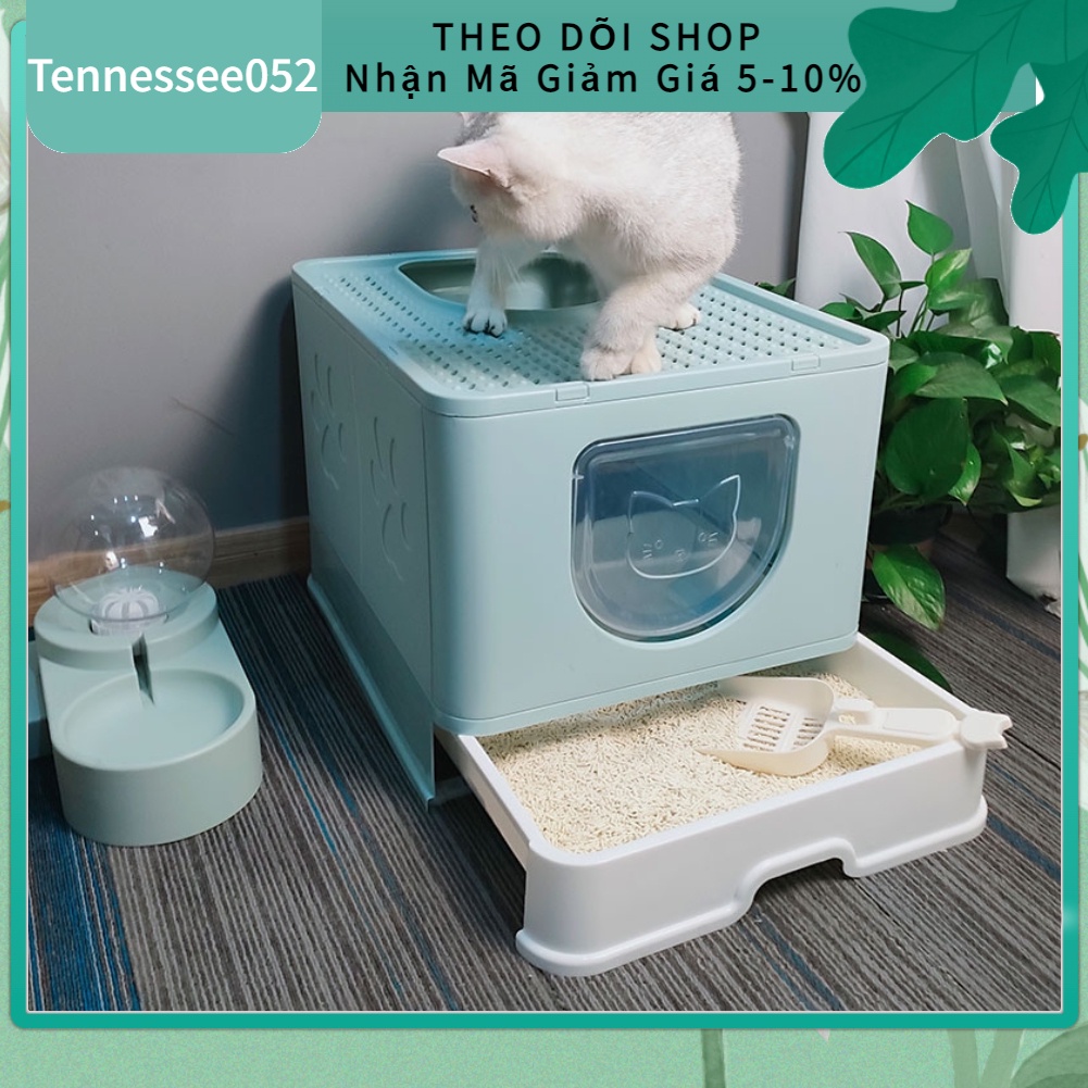 Hộp đi vệ sinh cho mèo có nắp đậy không gian cực lớn có thể xếp gọn tiện lợi
