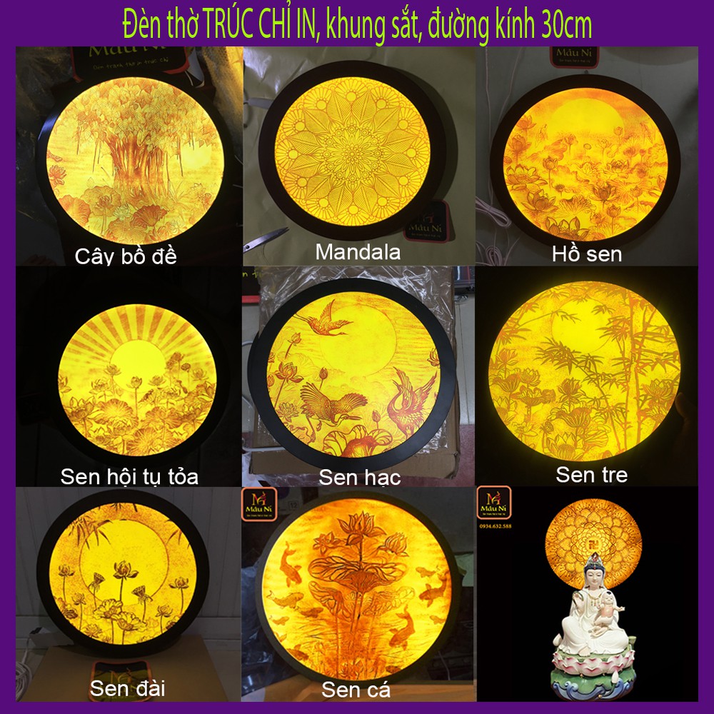 Sx -  Đèn Hào Quang 198, khung sắt, Đường kính 30cm  [ tượng phật bà quan âm