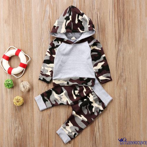 Bộ áo hoodie và quần dài hoạ tiết lính dành cho bé sơ sinh