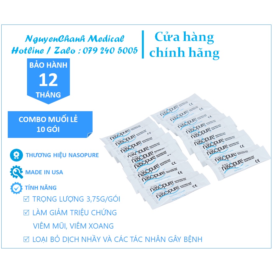Bộ 10 gói muối rửa mũi Xoang Nasopure - Chính Hãng Mỹ | Rửa mũi cho Bé, Viêm mũi dị ứng, Vệ sinh mũi cho Bé