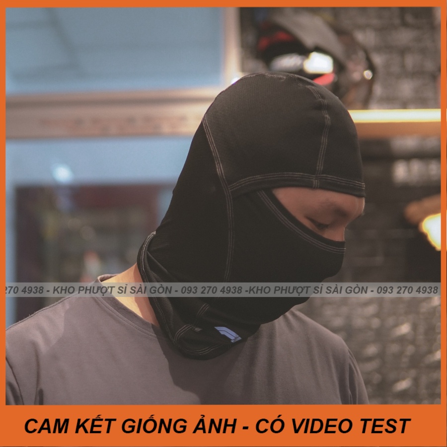 Phiên bản Khăn Ninja trùm đầu đội Fullface F1 Swat đen kẻ chỉ xám siêu co giãn loại xịn