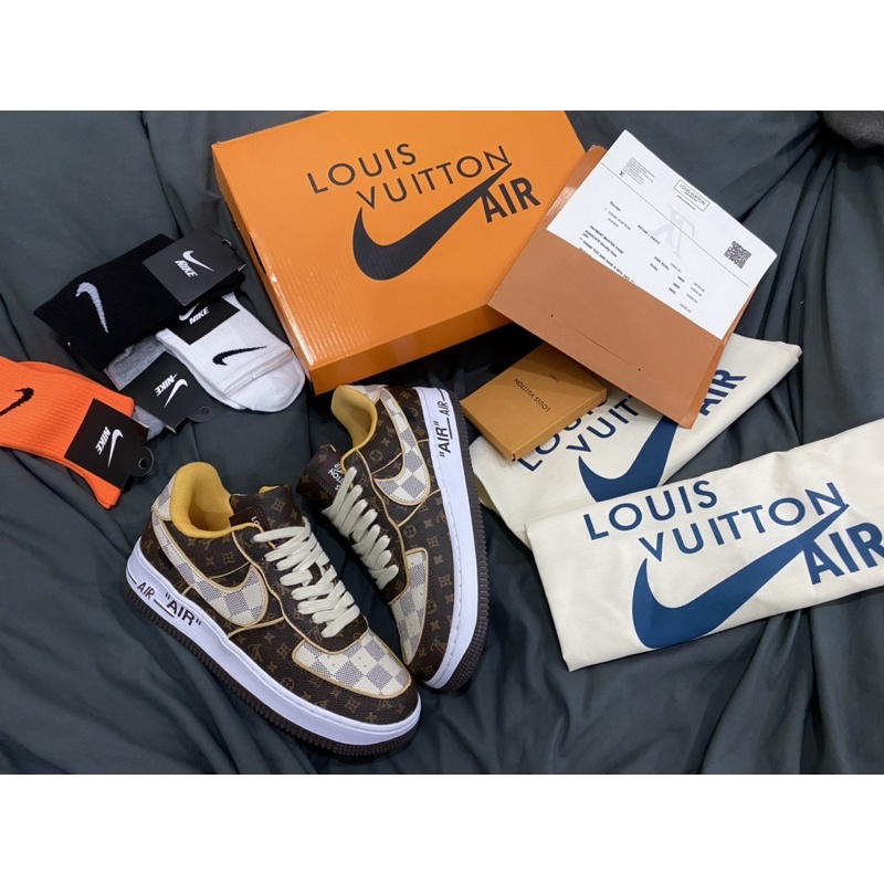 GIÀY AF1 LV BROWN NÂU TRẮNG DA THẬT