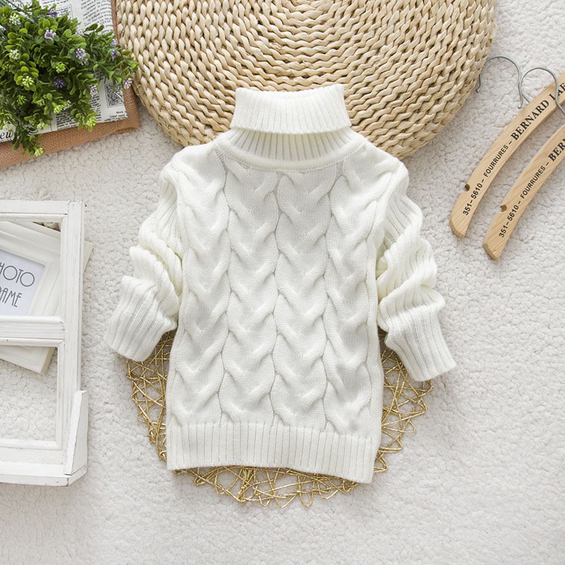 Áo sweater dệt kim cổ cao màu trơn thời trang mùa đông cho bé trai và gái