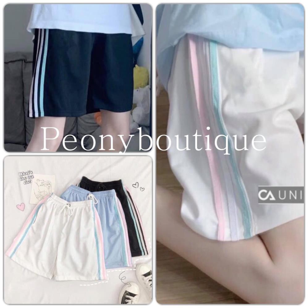 Quần Short Đùi 3 Sọc RAINBOW PEONYB Unisex [FREESHIP] 🌸 Shorts ống rộng cạp chun trơn màu ĐEN | TRẮNG | XANH Ulzzang 🌸