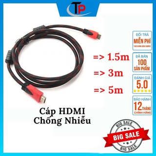 Cáp hdmi tròn bọc dù chống nhiễu dài 1.5m 3m 5m, cáp hdmi dây dù chống chuột full hd