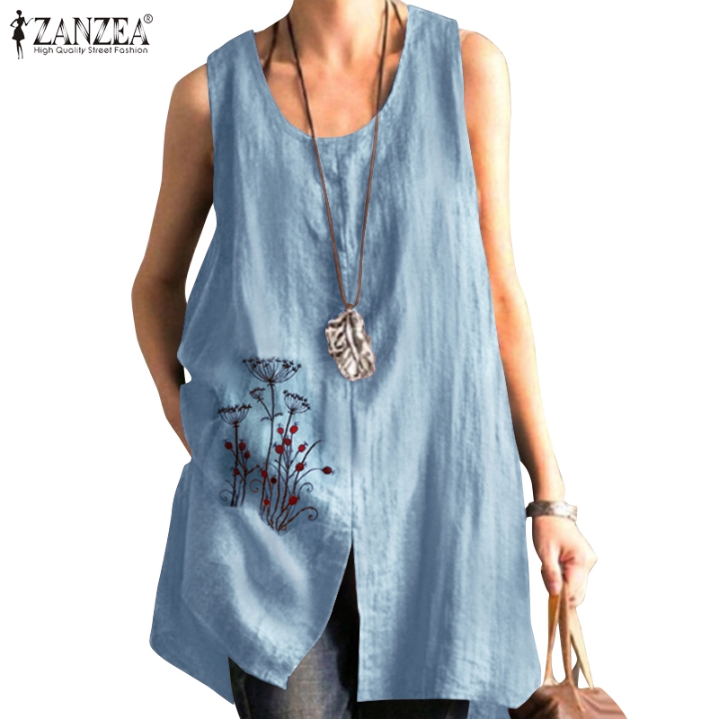 Áo ZANZEA Không Tay Cổ Tròn Thời Trang Quyến Rũ Cho Nữ