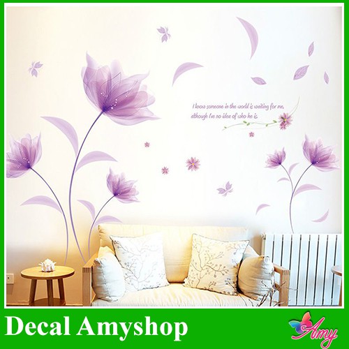 Decan dán tường [GIÁ SĨ] Hoa thủy tinh tím trang trí phòng ngủ DH059
