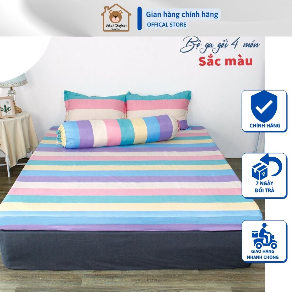 (4 món)Bộ ga gối drap giường poly, ga trải giường + 2 vỏ gối nằm +vỏ gối ôm đơn giản m6 m8 2m2 Như Quỳnh Bedding