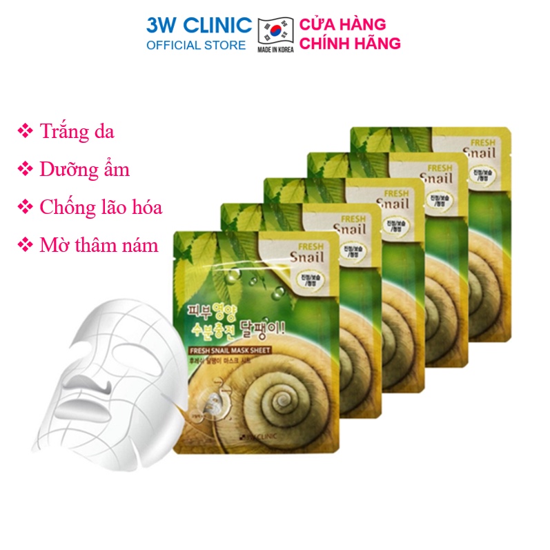 Combo 10 Túi Mặt nạ giấy dưỡng trắng da dưỡng ẩm chống lão hóa chiết xuất dịch nhầy ốc sên 3W CLINIC Hàn Quốc 23mlx10