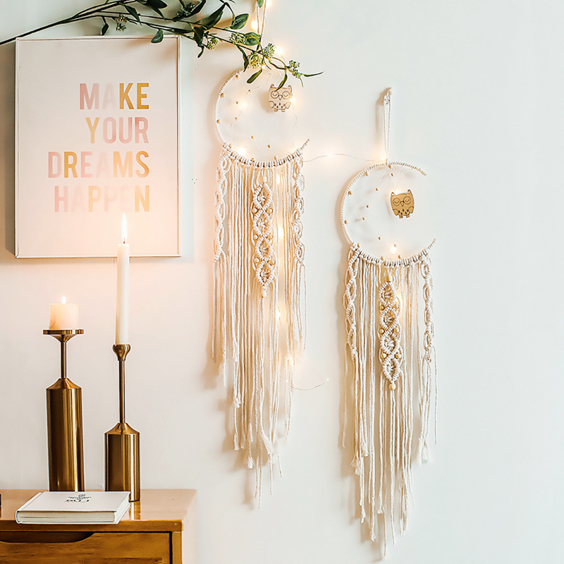 Dreamcatcher Dệt Thủ Công Hình Mặt Trăng Và Ngôi Sao Treo Tường Trang Trí Phong Cách Boho