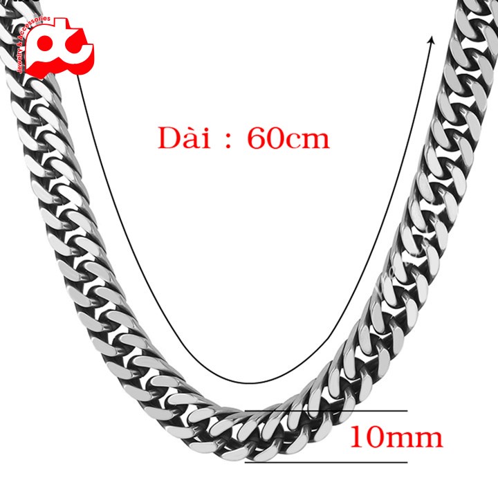 Dây chuyền nam cao cấp thời trang đẹp titan thép không gỉ kiểu lặc đôi PT JEWELRY kích cỡ 10mm PTDCNA188