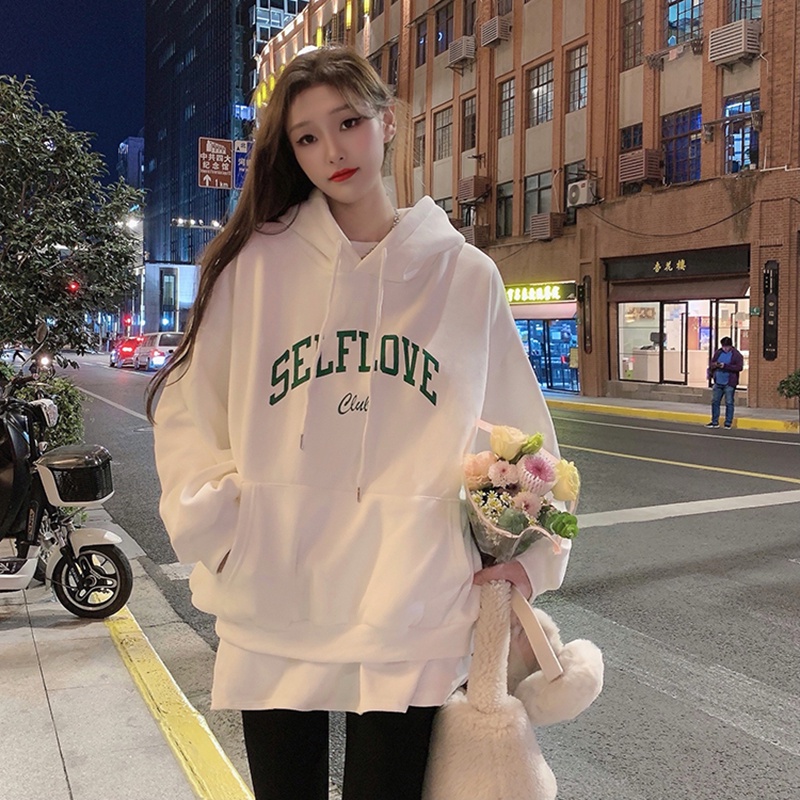 Áo hoodie ZHELIHANGFEI dài tay dáng rộng in họa tiết cá tính trẻ trung cho nữ