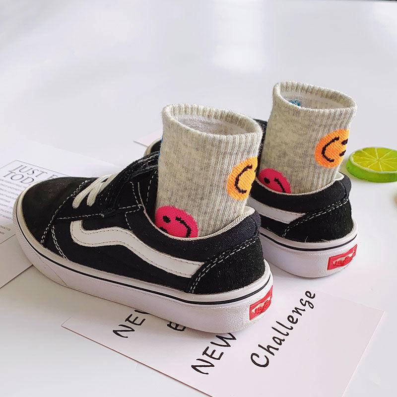 Vớ Cotton Trơn Thoáng Khí Thoải Mái In Hình Mặt Cười Phong Cách Hàn Quốc Dễ Phối Đồ Thời Trang Xuân Thu Cho Bé Trai Và Gái 1-15 Tuổi Mi
