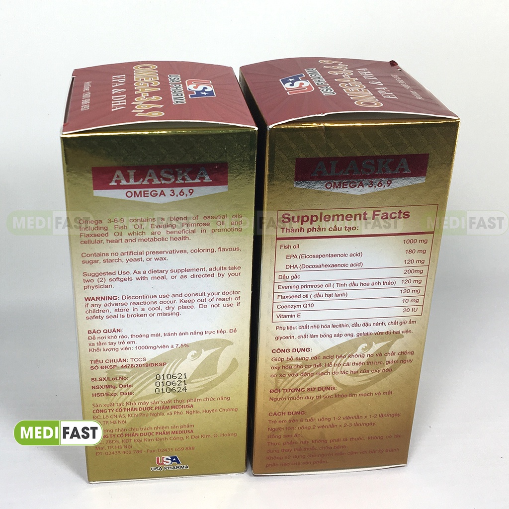 Bổ mắt và tim mạch có thêm dầu hoa anh thảo và coenzym q10, Dầu cá Alaska Hộp 100 viên bổ sung Omega 3 6 9, DHA EPA