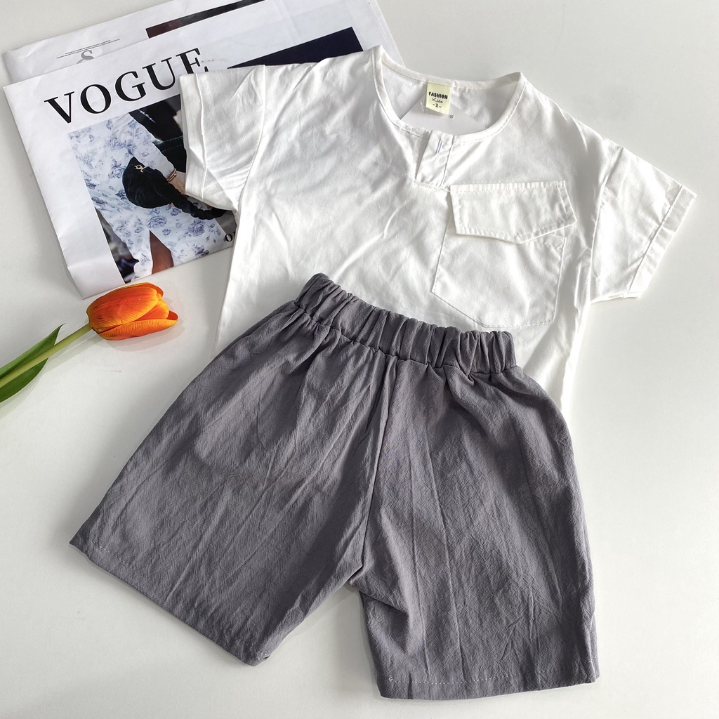 Set bộ quần đũi và áo thô cho bé trai từ 8-16kg phong cách vintage cực xinh