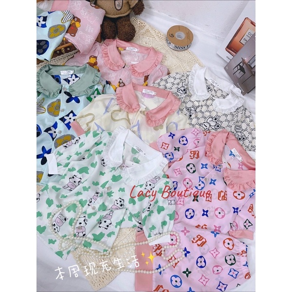 bộ pijama lụa đùi cực xinh xắn cho bé gái - BPLD