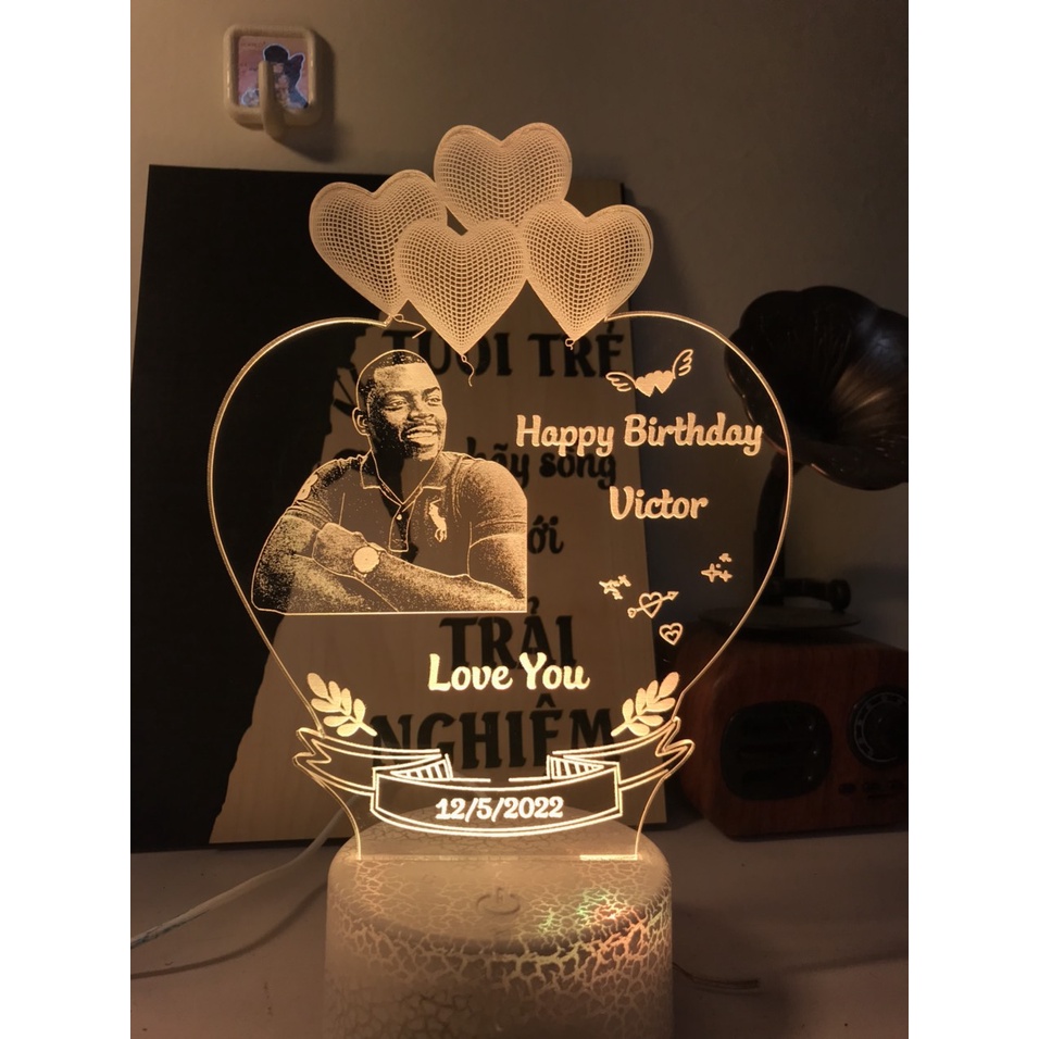 Đèn ngủ Led 3D khắc chân dung theo yêu cầu |Đèn led 3D trang trí phòng ngủ, để bàn,... 16 màu cảm ứng, điều khiển từ xa