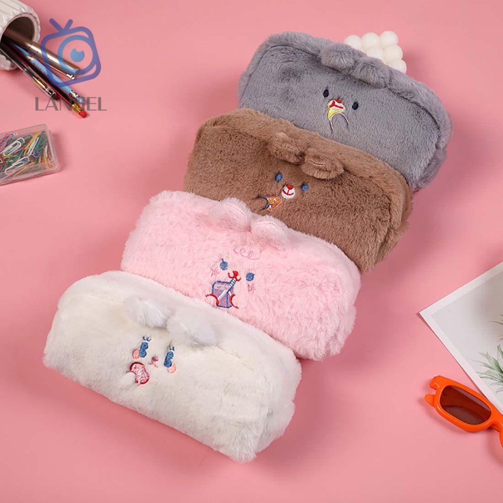 Bóp Viết Đựng Bút / Mỹ Phẩm Bằng Silicon Hình Gấu Có Khóa Kéo Thời Trang