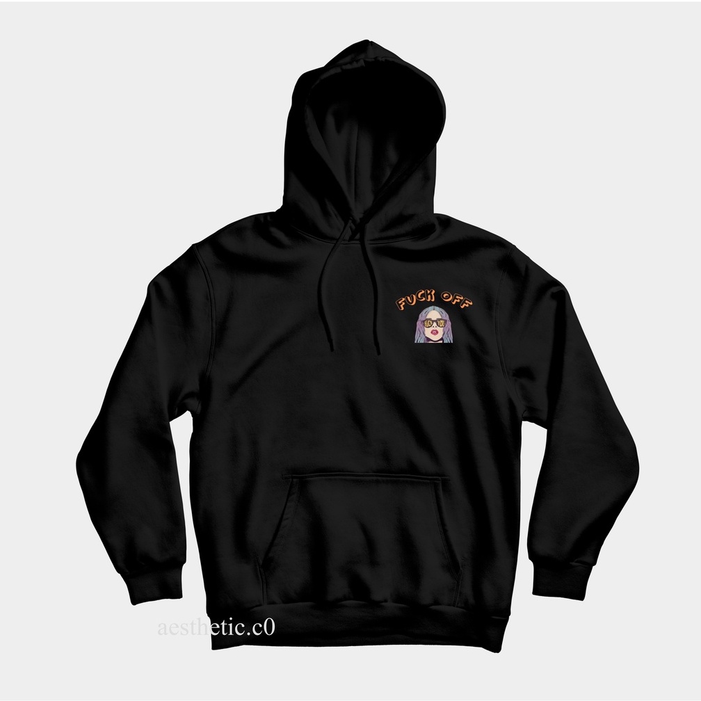 Áo Hoodie Unisex Màu Trơn In Chữ Fuck Off M-XXL