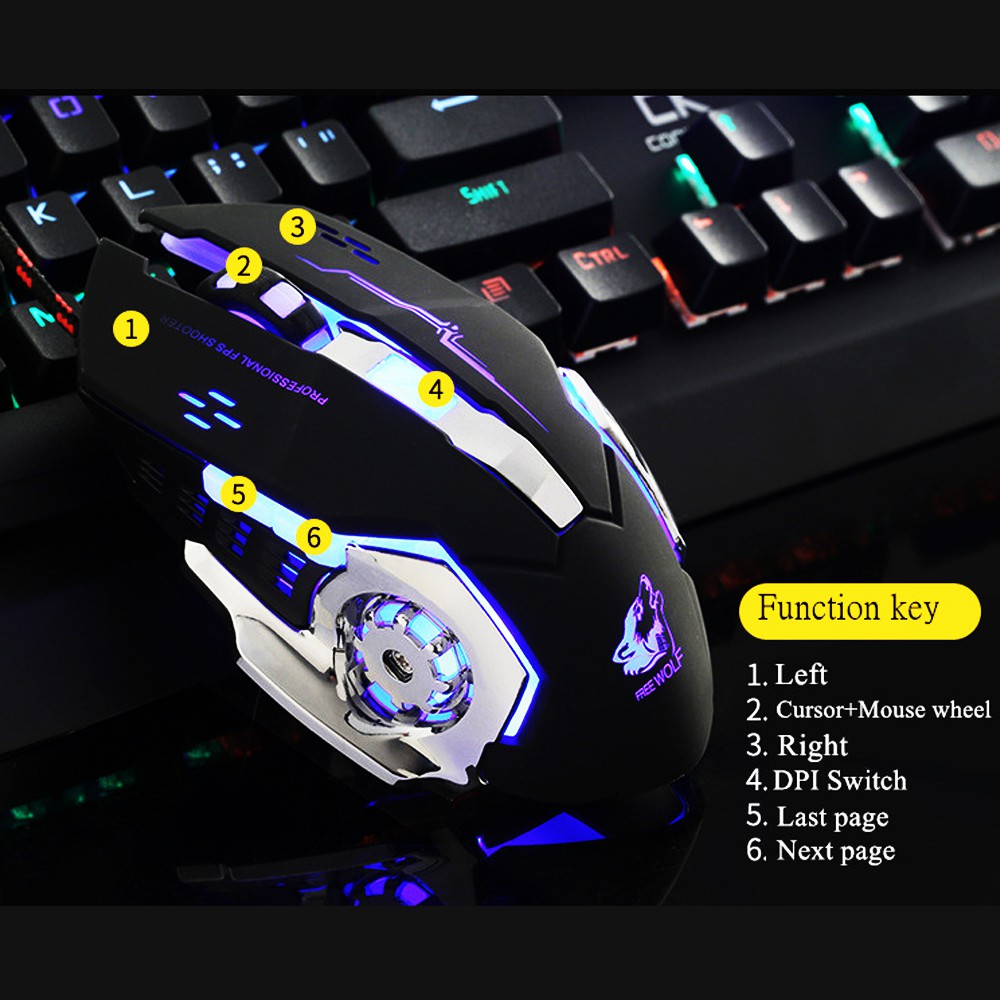 Chuột chuyên game 6D Q5 - LED đa màu FREE WOLF- Thiết kế cực đỉnh led siêu đẹp siêu bền - Có chỉnh tốc độ chuột