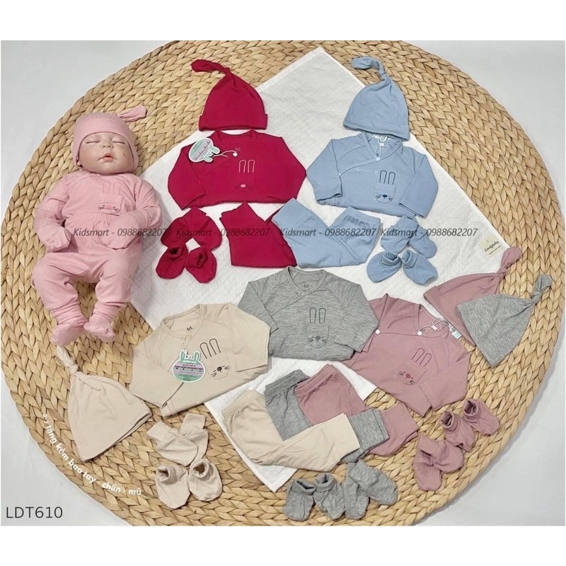 Bộ cài chéo sơ sinh Little love - Lil vải tăm mềm mát cho bé trai/bé gái