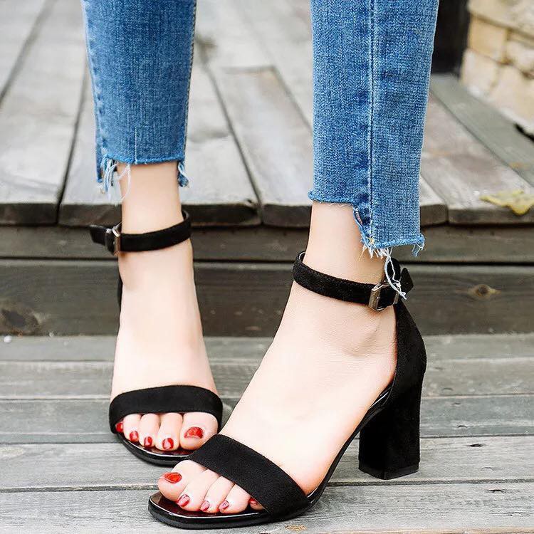 Giày sandal gót vuông cao 7 phân big size 40 41 42 43 44