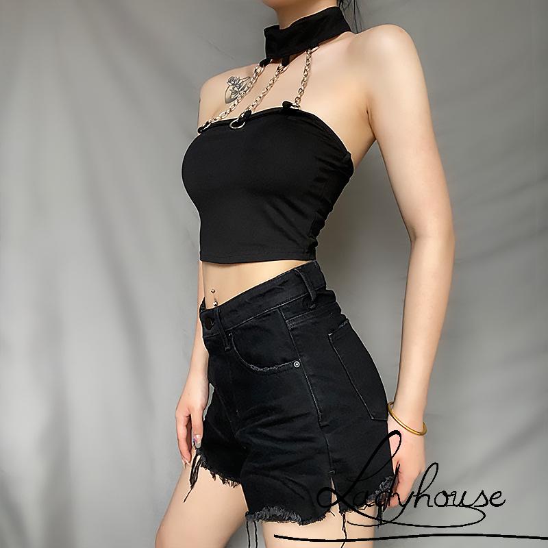 Áo Hai Dây Dáng Ôm Hở Lưng Phối Dây Xích Thời Trang Mùa Hè Cá Tính Dành Cho Bạn Nữ