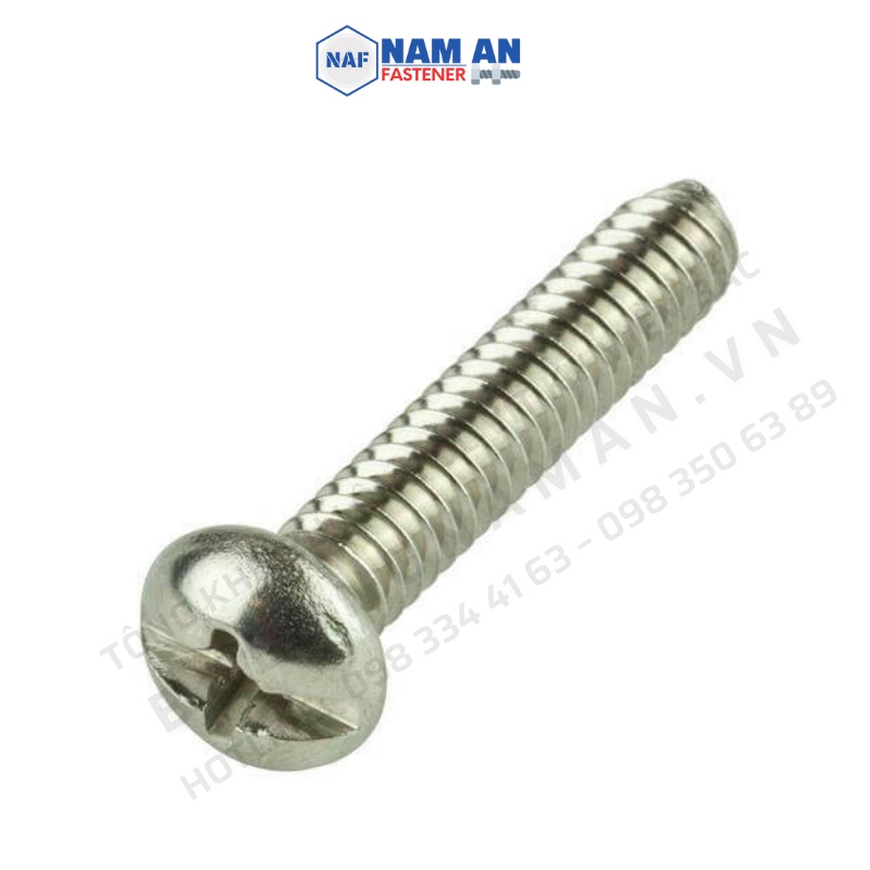 100 con Vít bake đầu tròn Inox 201 M6x15, vít bu lông đầu tròn Inox 201 M6x15